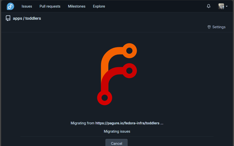 pagure migration start migration button