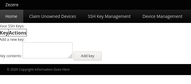 Zezere SSH Key Management tab