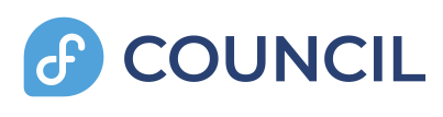 The Fedora Council logo features a stylized "f" in white within a light blue circle