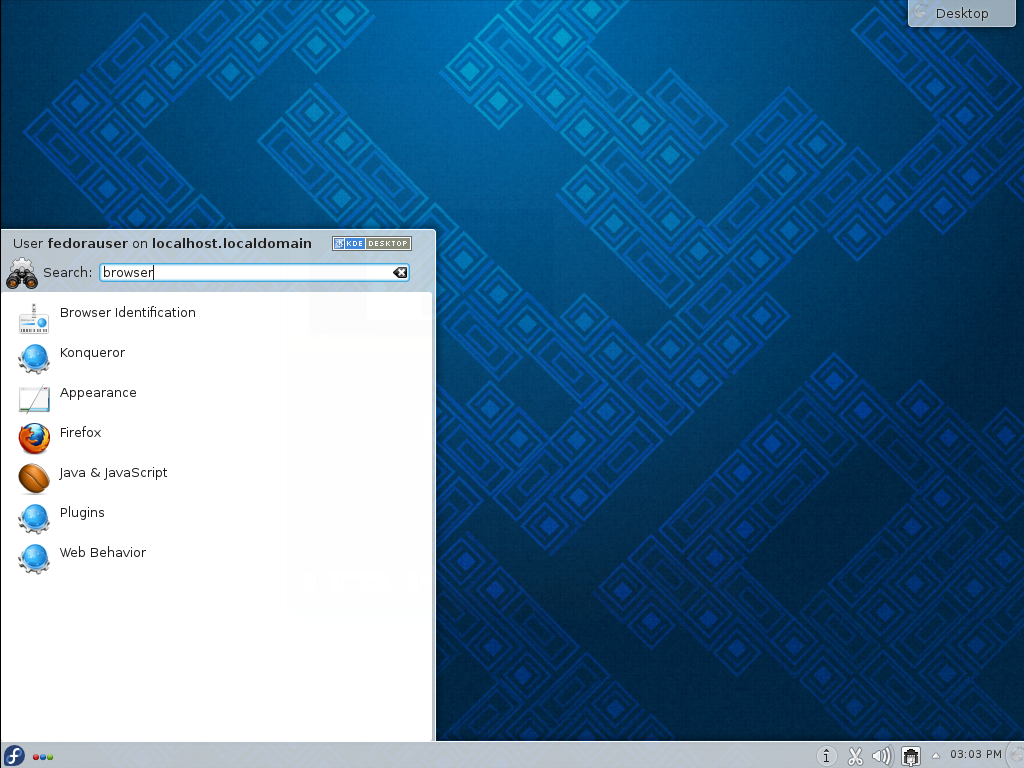 KDE 메뉴는 만약 검색 상자에서 입력한다면 일치하는 응용프로그램을 찾을 수 있습니다. 예를 들면