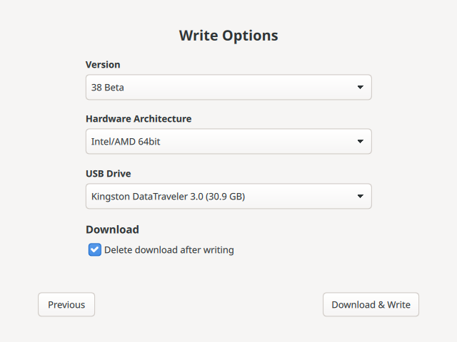 Image of Fedora Media Writer Automatic Download