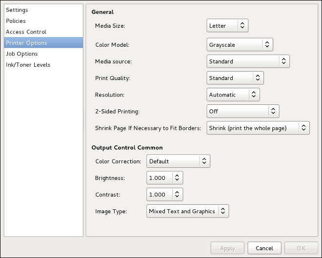 Printer Options Page