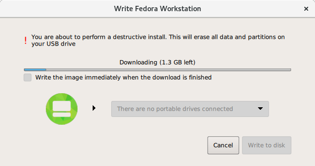 Imagem do Download Automático do Fedora Media Writer