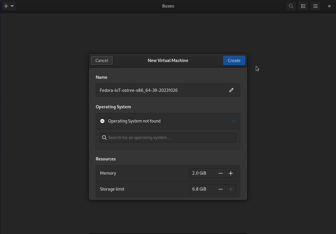 GNOME Boxes New Virtual Machine