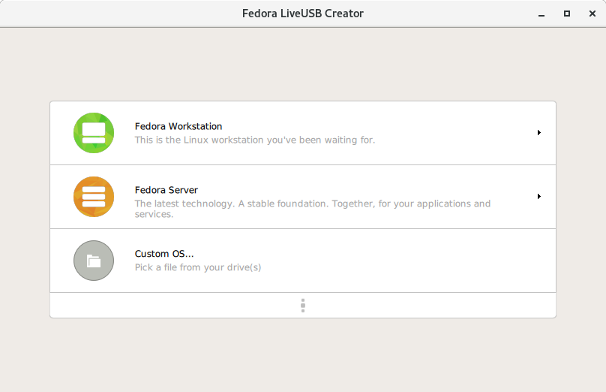 Image of Fedora Media Writer Main Screen