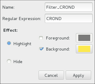 System Log - Defining a Filter